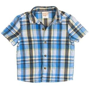 3/$15 Jumping Beans Boys Blue Yellow and White Plaid Button Down Shirt Size 2T